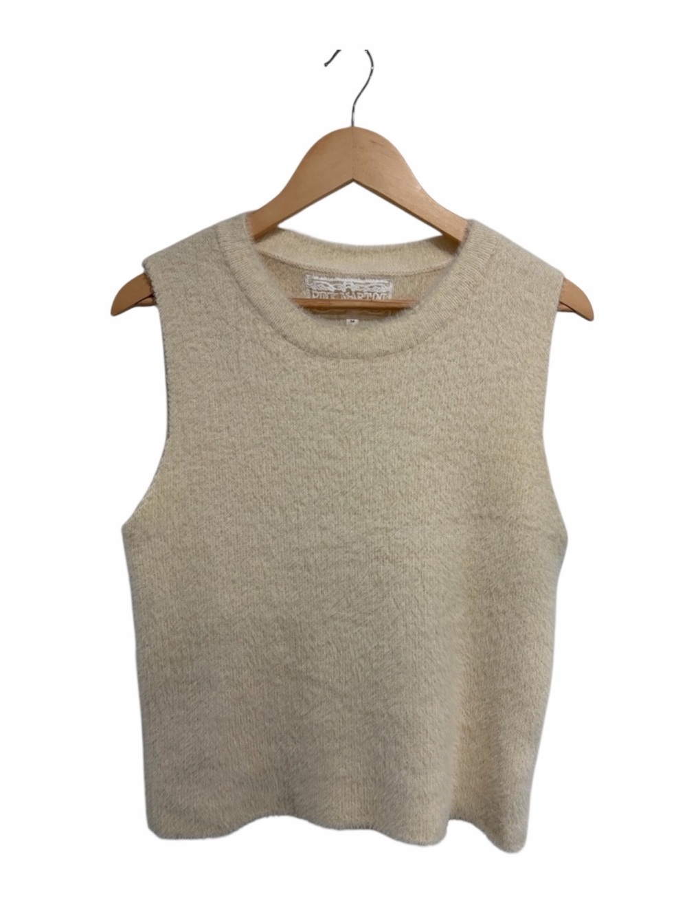 Pink Martini Women’s Cozy Cream Fuzzy Knit Sleeveless Pull Over Sweater